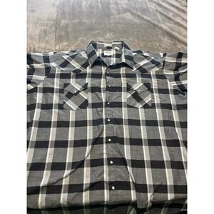 ELY Cattleman Mens Western Plaid Shirt Black‎ Gray Button Up 3X Big Size